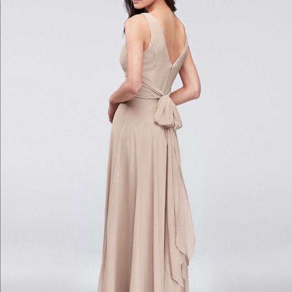 NWT David's Bridal surplice tank long chiffon bridesmaid pewter column gown - Picture 4 of 10